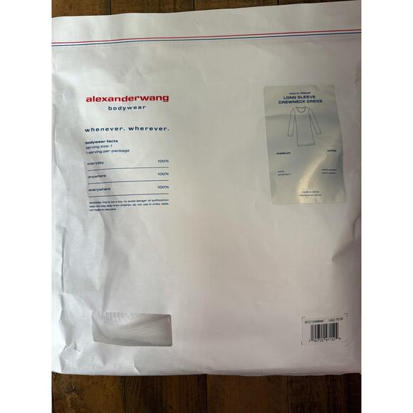 Alexander Wang Dress Womens Medium White Long Sleeve Crewneck Micro Ribbed - Picture 7 of 7